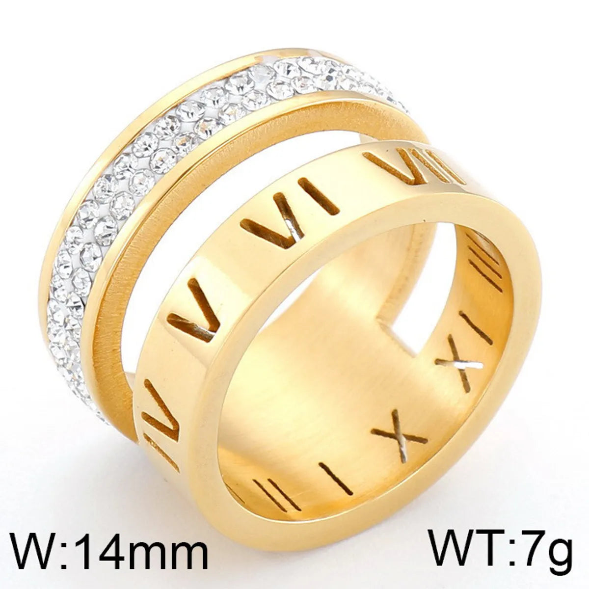 Wholesale Jewelry Fashion Geometric Roman Numeral Titanium Steel Rhinestones 18K Gold Plated Plating Inlay Rings