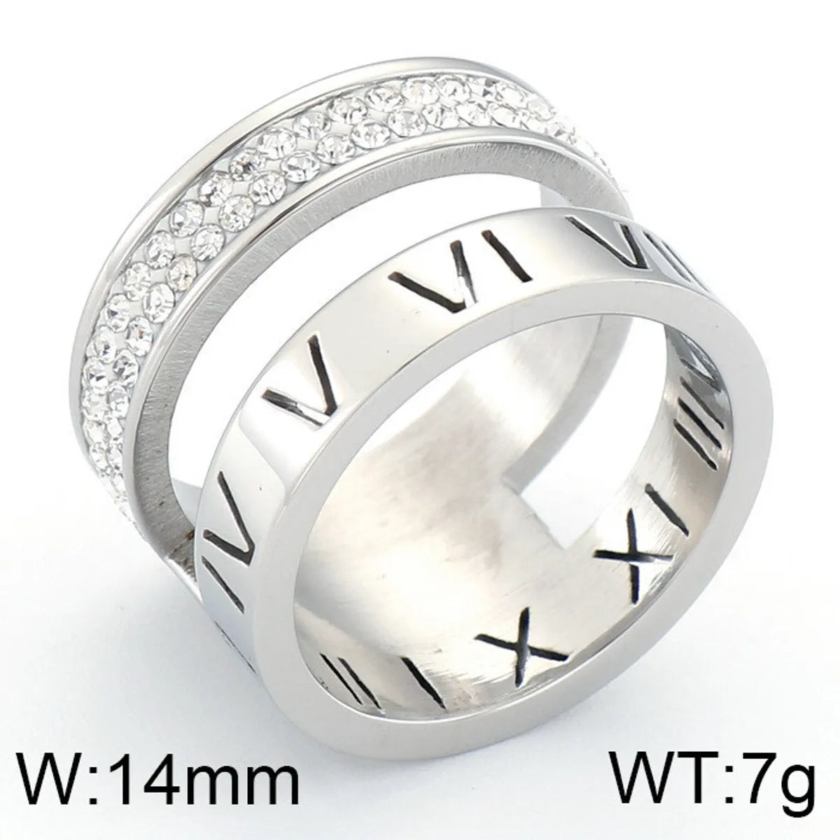 Wholesale Jewelry Fashion Geometric Roman Numeral Titanium Steel Rhinestones 18K Gold Plated Plating Inlay Rings