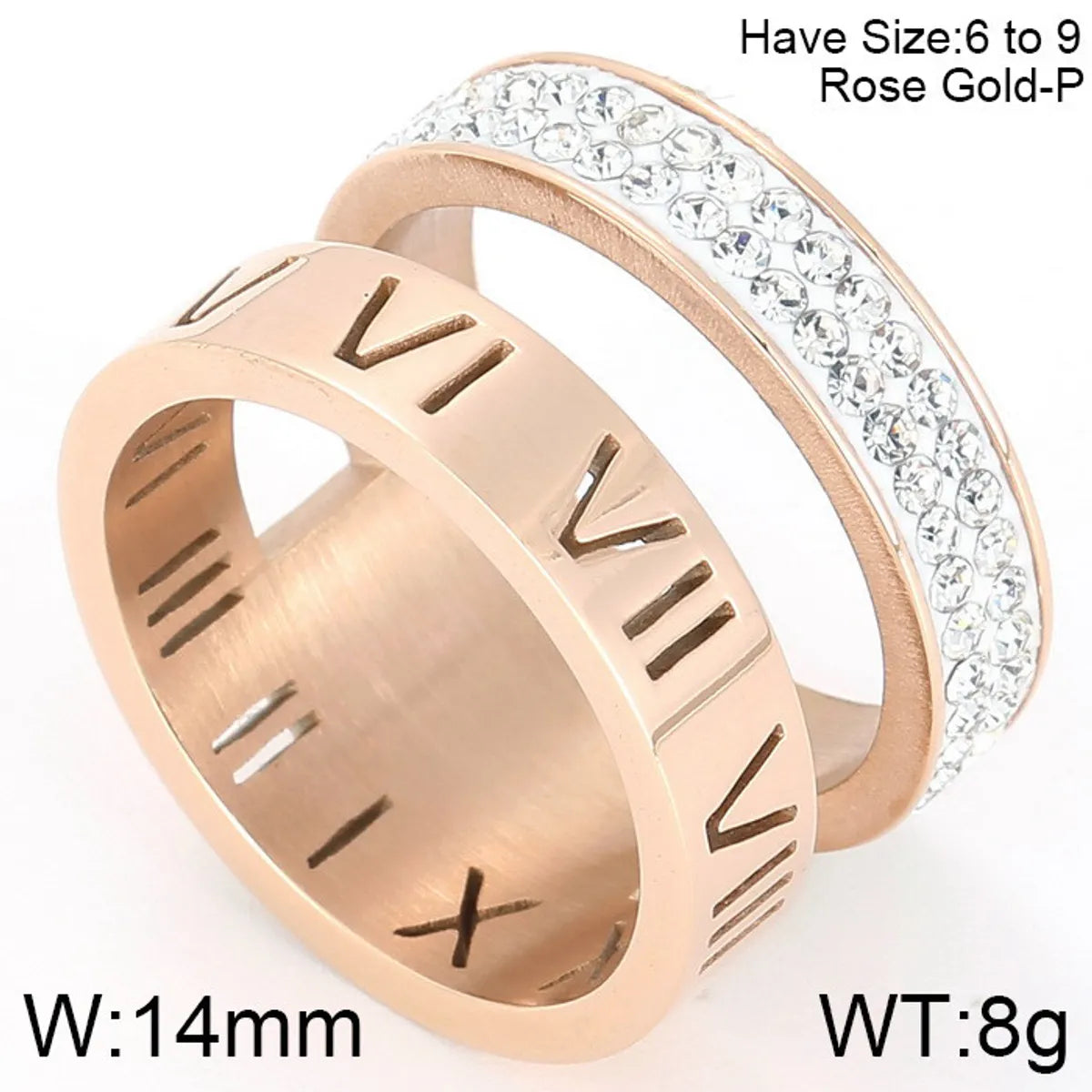 Wholesale Jewelry Fashion Geometric Roman Numeral Titanium Steel Rhinestones 18K Gold Plated Plating Inlay Rings