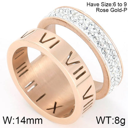 Wholesale Jewelry Fashion Geometric Roman Numeral Titanium Steel Rhinestones 18K Gold Plated Plating Inlay Rings