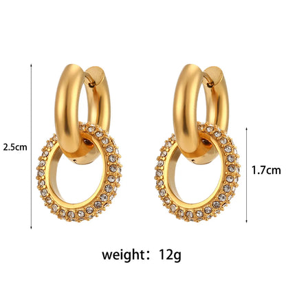 Fashion Geometric Round Stainless Steel Earrings Splicing Zircon Stainless Steel Earrings