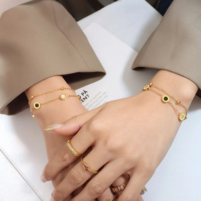 Fashion Geometric Round 304 Stainless Steel 18K Gold Plated Acrylic Shell Bracelets In Bulk