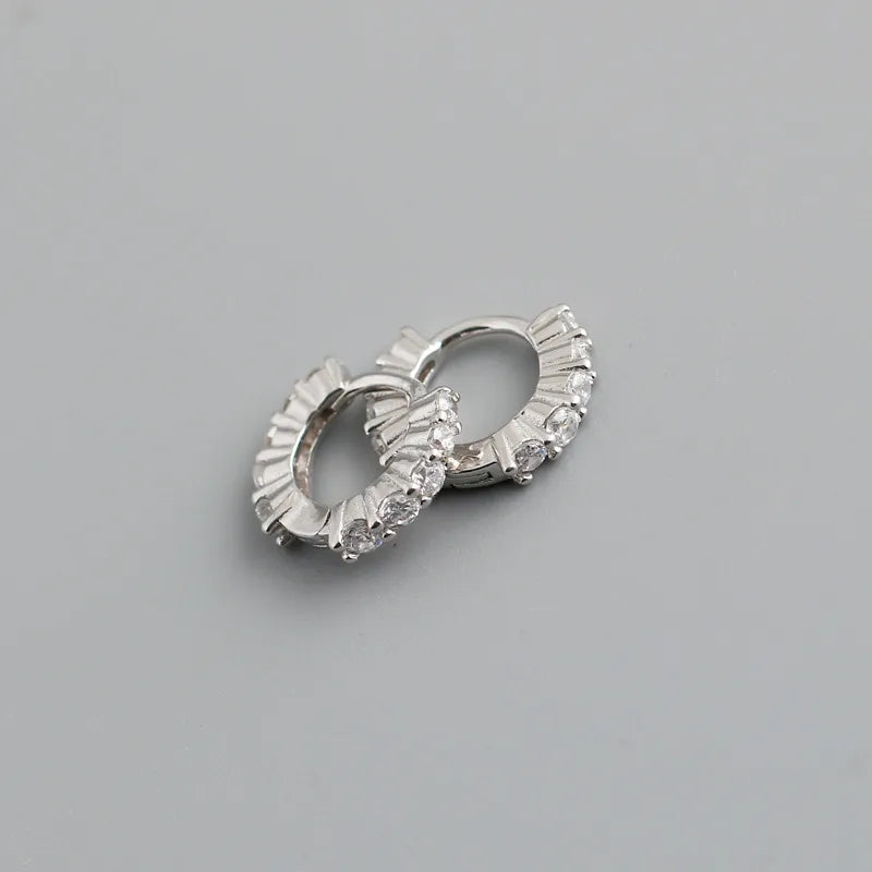 Fashion Geometric Silver Inlay Natural Stone Zircon Hoop Earrings 1 Pair