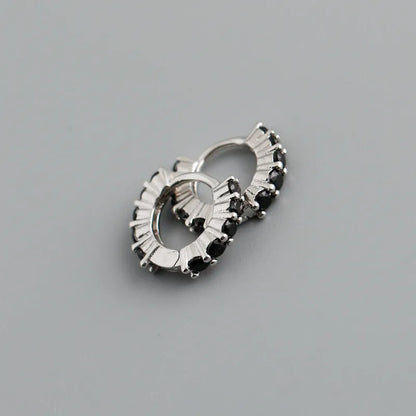 Fashion Geometric Silver Inlay Natural Stone Zircon Hoop Earrings 1 Pair