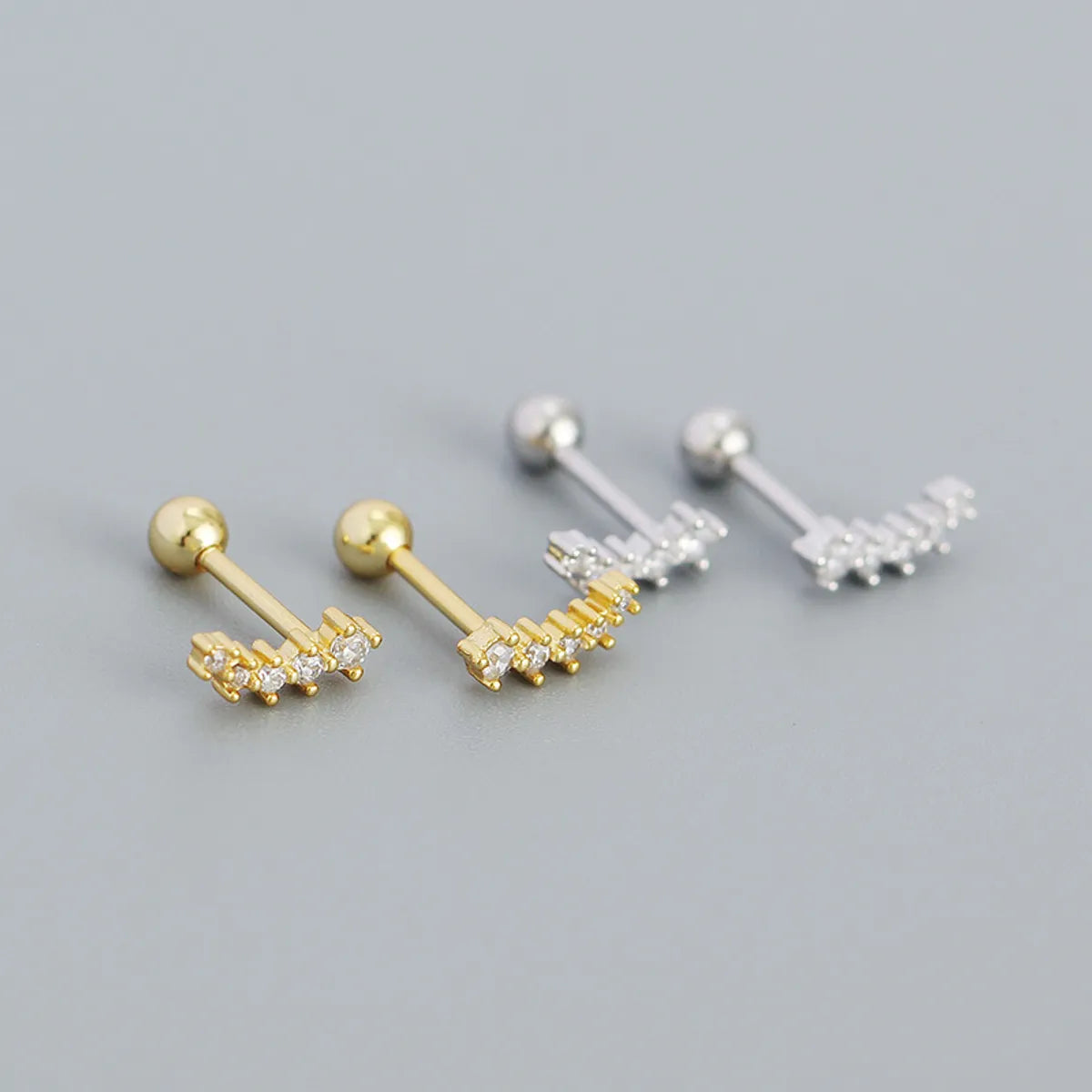 Fashion Geometric Silver Inlay Rhinestones Ear Studs 1 Pair