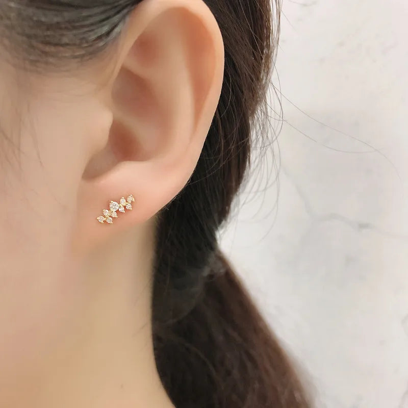 Fashion Geometric Silver Inlay Zircon Ear Studs 1 Pair