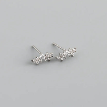 Fashion Geometric Silver Inlay Zircon Ear Studs 1 Pair