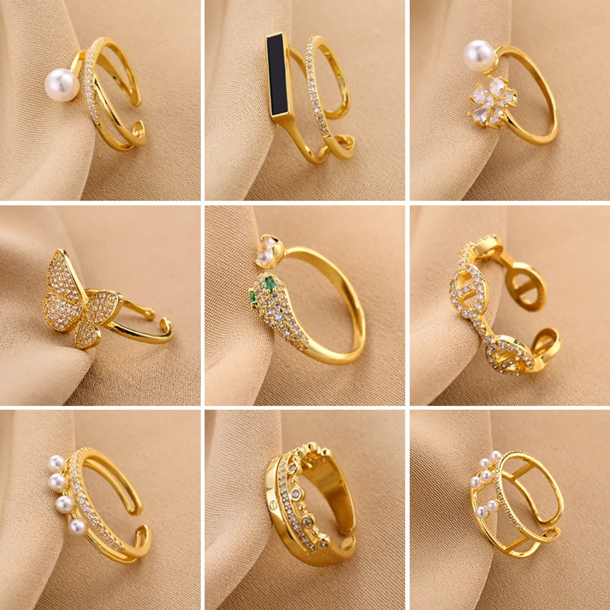 Fashion Geometric Snake Butterfly Copper Open Ring Plating Artificial Gemstones Copper Rings