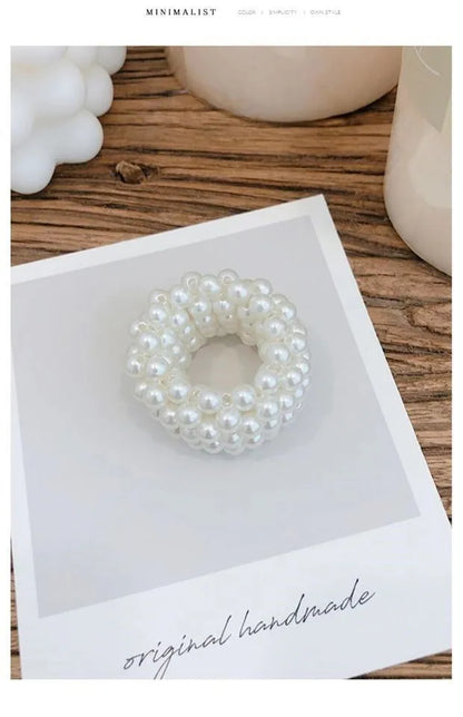 Women'S Fashion Geometric Solid Color Imitation Pearl Cloth Hair Tie