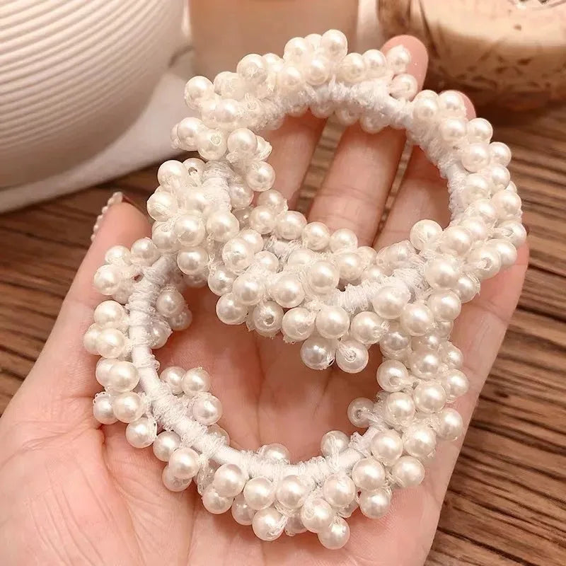 Women'S Fashion Geometric Solid Color Imitation Pearl Cloth Hair Tie