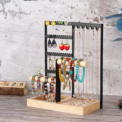 Fashion Geometric Solid Wood Iron Jewelry Display Jewelry Rack