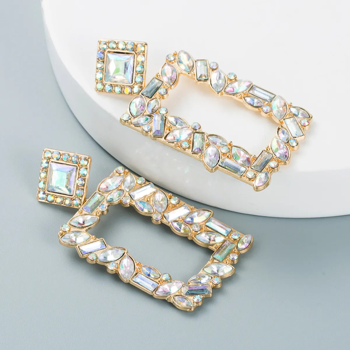 Fashion Geometric Square Alloy Inlaid Color Rhinestones Earrings Wholesale Nihaojewelry