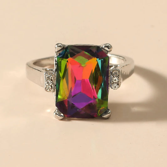 Fashion Geometric Square Colorful Sapphire Crystal Alloy Ring