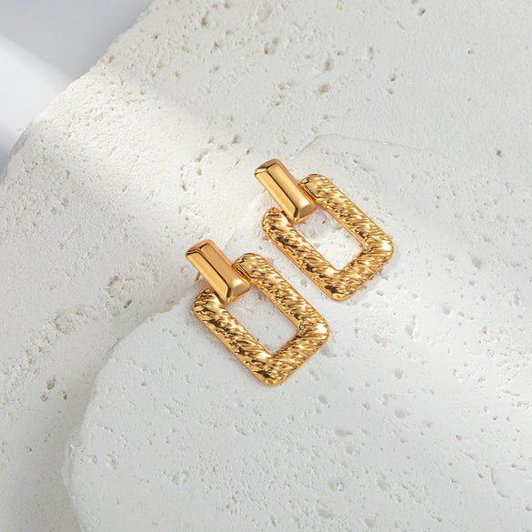 Fashion Geometric Square Stainless Steel Goldplated Hollow Earrings