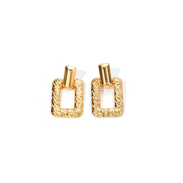 Fashion Geometric Square Stainless Steel Goldplated Hollow Earrings