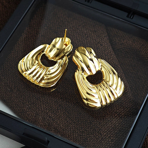 Fashion Geometric Square Titanium Steel Earrings For Women With Electroplating