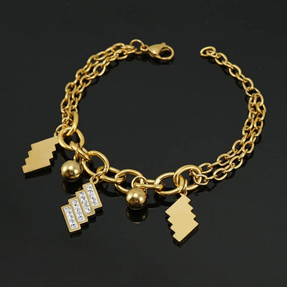 Fashion Geometric Stainless Steel Bracelets Inlay Rhinestones Stainless Steel Bracelets