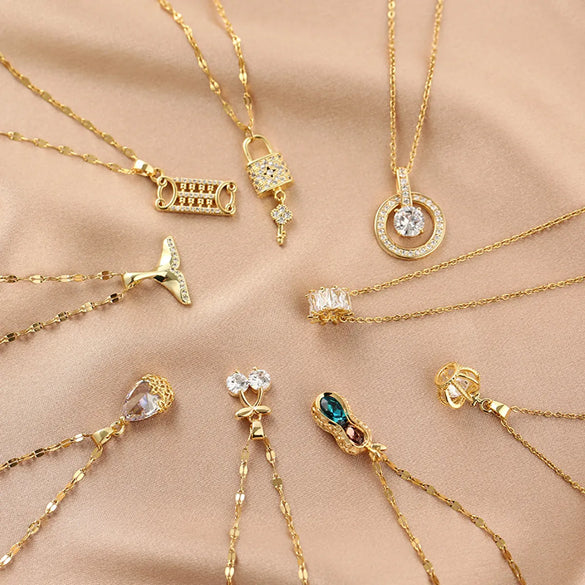 Fashion Geometric Stainless Steel Diamond-studded Fish Tail Key Necklace Wholesale