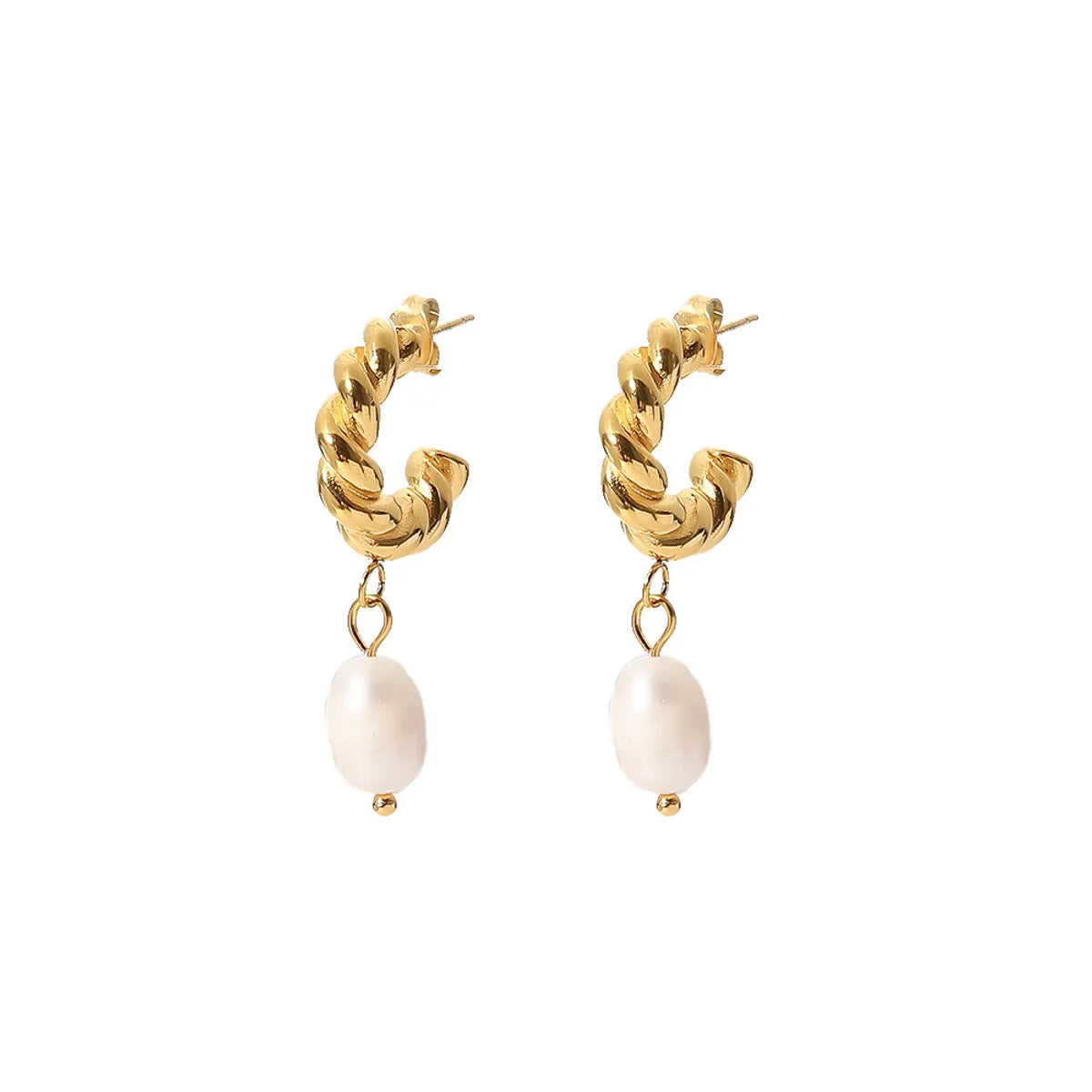 Fashion Geometric Stainless Steel Gold Plated Freshwater Pearl Gold Plated Drop Earrings