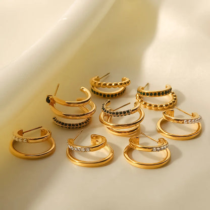 1 Pair Fashion Geometric Gold Plated Stainless Steel Artificial Diamond Gold Plated Earrings