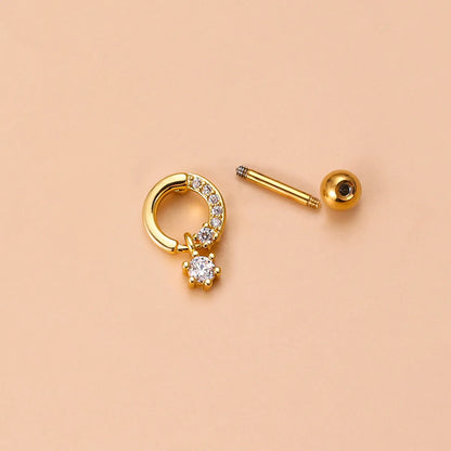 Fashion Geometric Stainless Steel Gold Plated Zircon Ear Studs 1 Piece