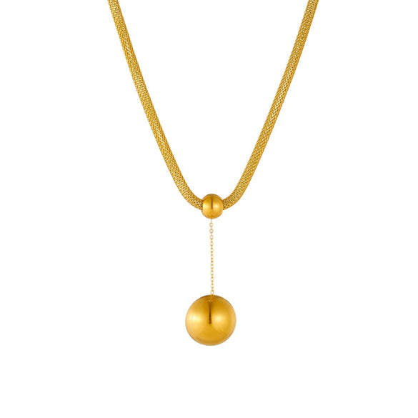 Fashion Geometric Stainless Steel Goldplated Round Pendant Mesh Chain Necklace For Women