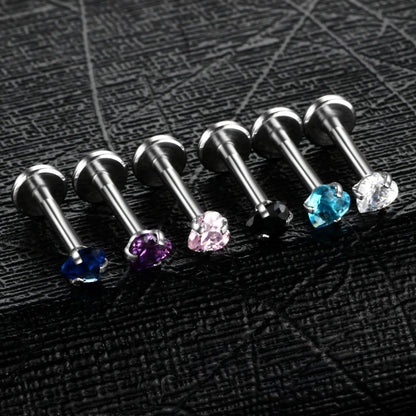 Fashion Geometric Stainless Steel Inlaid Zircon Lip Stud 1 Piece