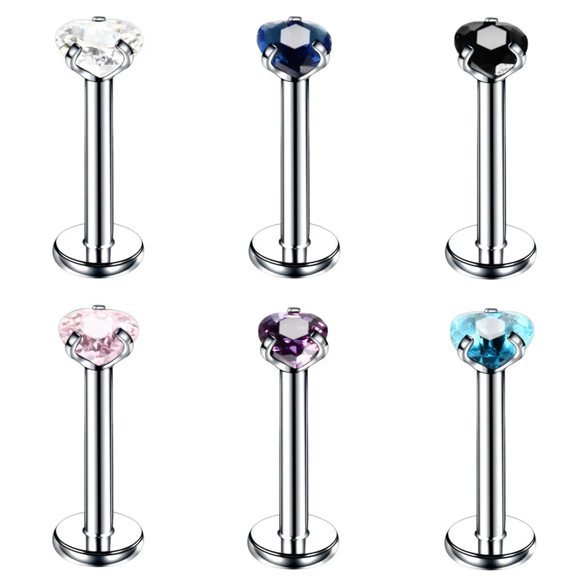 Fashion Geometric Stainless Steel Inlaid Zircon Lip Stud 1 Piece