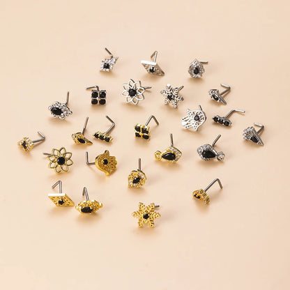 Fashion Geometric Stainless Steel Inlay Artificial Pearls Zircon Nose Studs