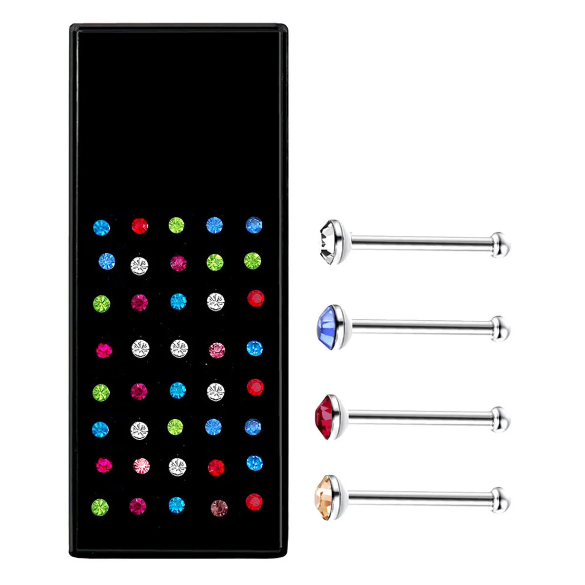 Fashion Geometric Stainless Steel Inlay Rhinestones Nose Studs 1 Set