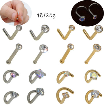 Fashion Geometric Stainless Steel Inlay Rhinestones Nose Studs