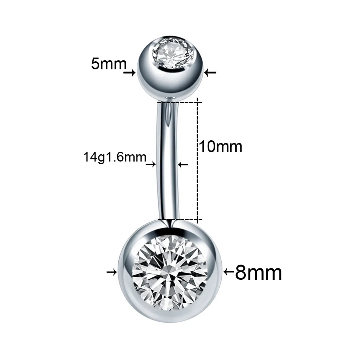 Fashion Geometric Stainless Steel Inlay Zircon Belly Ring