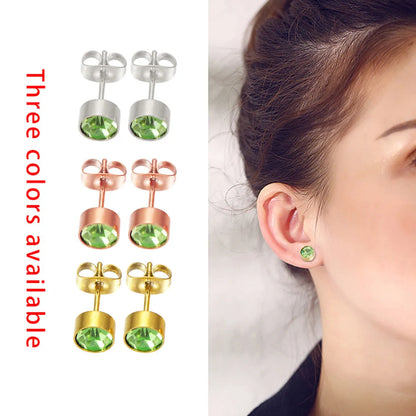 Fashion Geometric Stainless Steel Inlay Birthstone Ear Studs 1 Pair