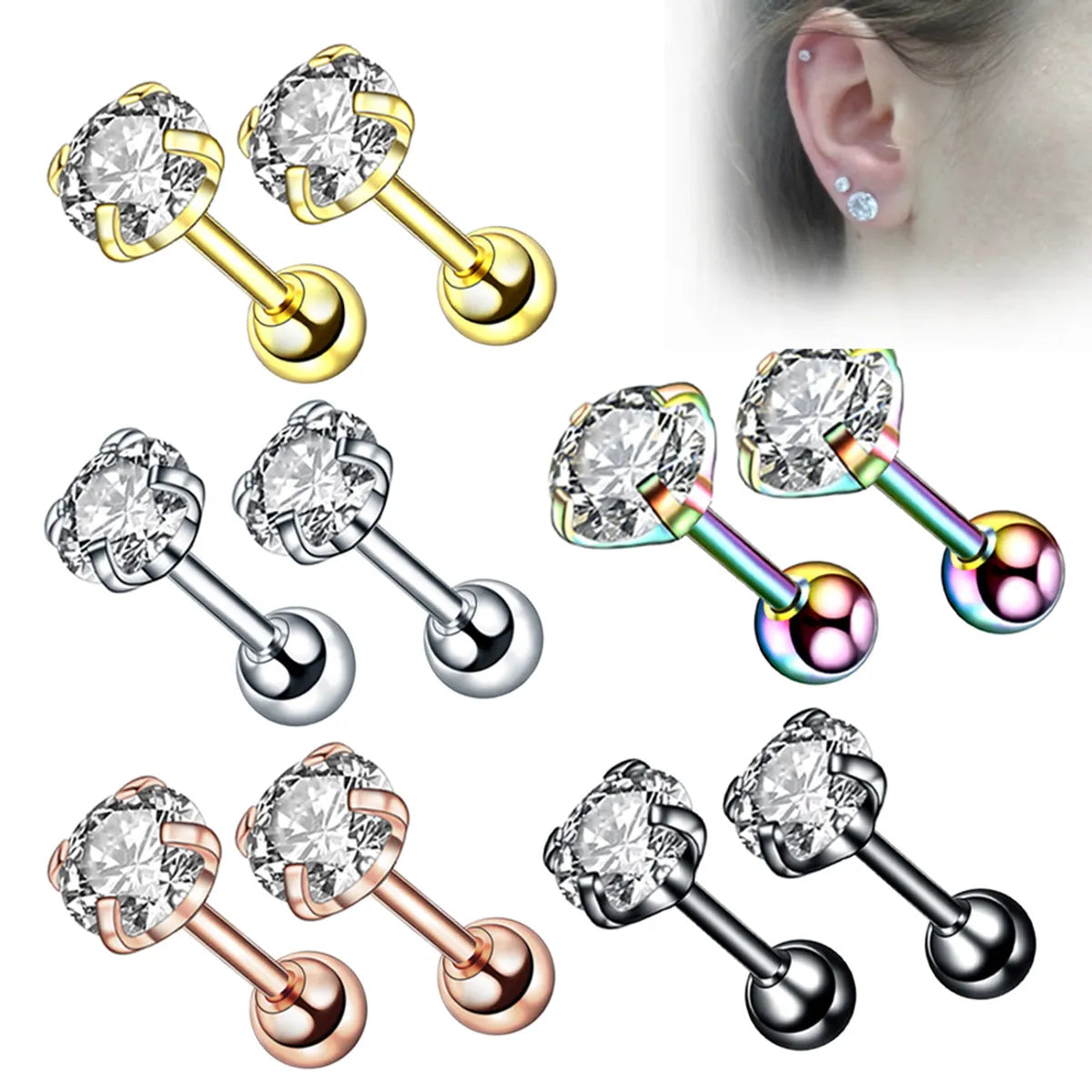 1 Piece Fashion Geometric Inlay Stainless Steel Zircon Ear Studs