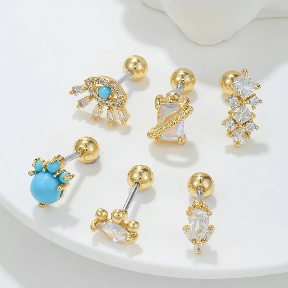 1 Piece Fashion Geometric Inlay Stainless Steel Zircon Ear Studs