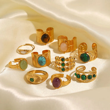 Fashion Geometric Stainless Steel Irregular Artificial Gemstones Gold Plated Rings