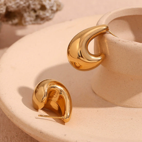 Fashion Geometric Stainless Steel 18K Gold Plated Hollow Hook Earrings For Women