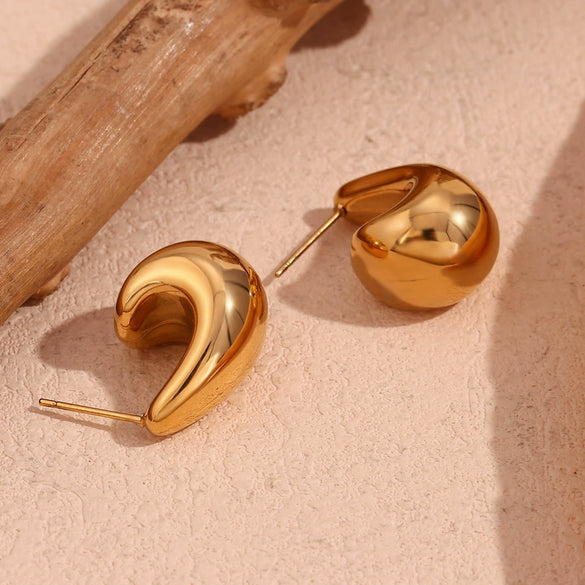 Fashion Geometric Stainless Steel 18K Gold Plated Hollow Hook Earrings For Women