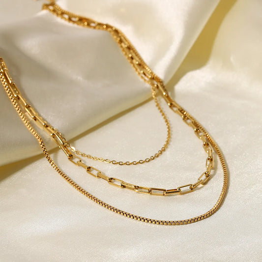 Fashion Geometric Stainless Steel Layered Necklaces Gold Plated Stainless Steel Necklaces