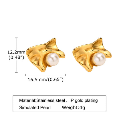 Fashion Geometric Stainless Steel Plating Artificial Pearls Ear Studs 1 Pair