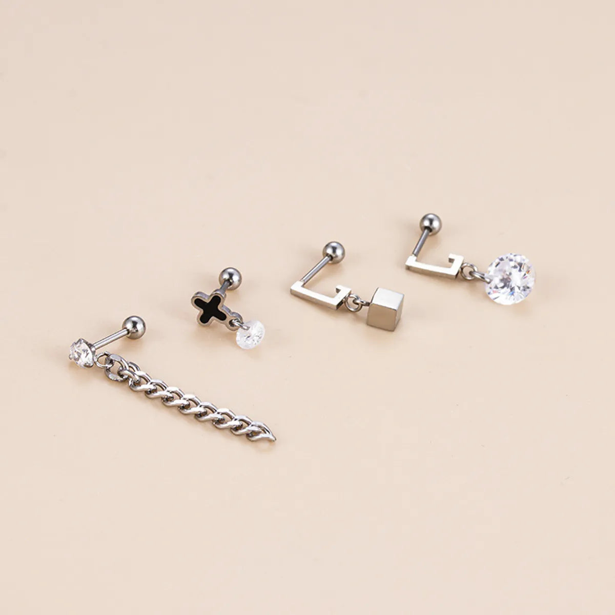 Fashion Geometric Stainless Steel Plating Inlay Zircon Ear Studs 1 Piece