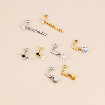 Fashion Geometric Stainless Steel Plating Inlay Zircon Ear Studs 1 Piece