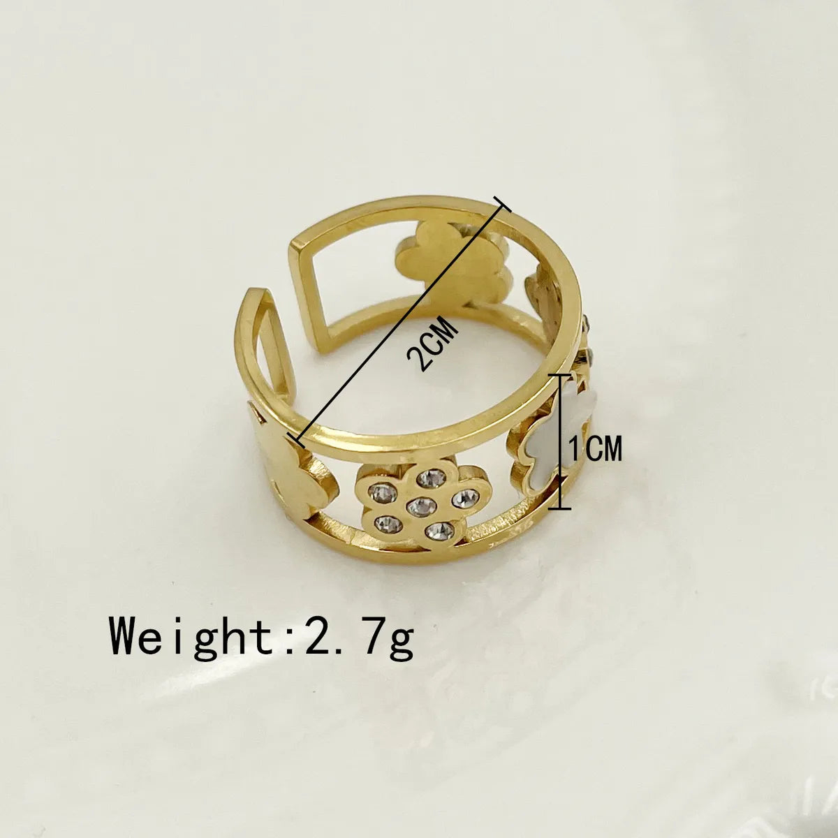 Fashion Geometric Stainless Steel Plating Rhinestones 14k Gold Plated Open Ring