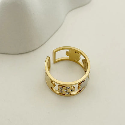 Fashion Geometric Stainless Steel Plating Rhinestones 14k Gold Plated Open Ring