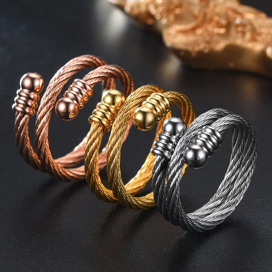 Fashion Geometric Stainless Steel Stripe Open Ring