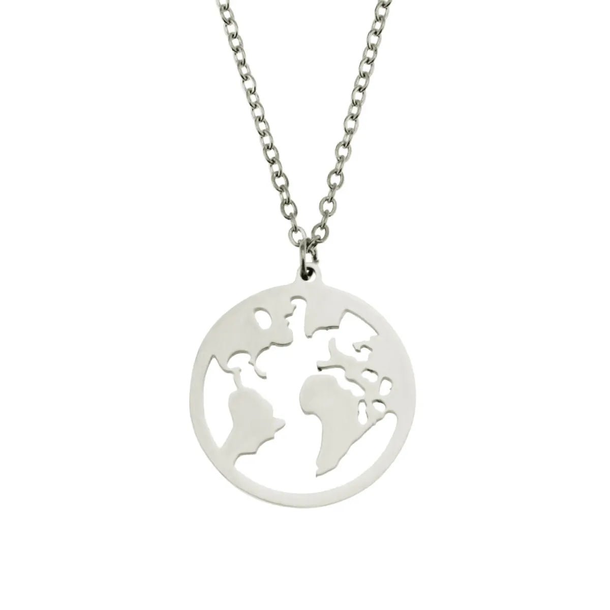 Fashion Geometric Stainless Steel World Map Pendant Glossy Three-Dimensional Creative Necklace