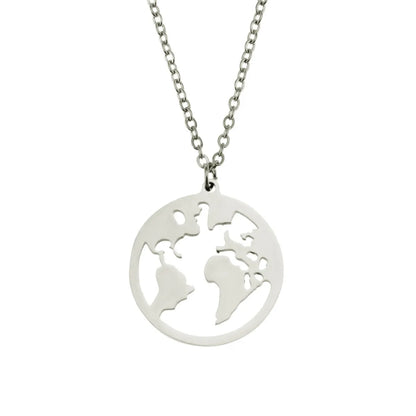 Fashion Geometric Stainless Steel World Map Pendant Glossy Three-Dimensional Creative Necklace