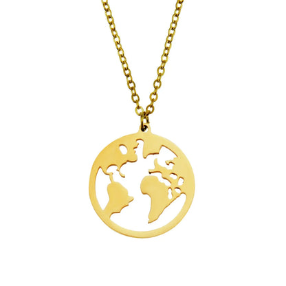 Fashion Geometric Stainless Steel World Map Pendant Glossy Three-Dimensional Creative Necklace