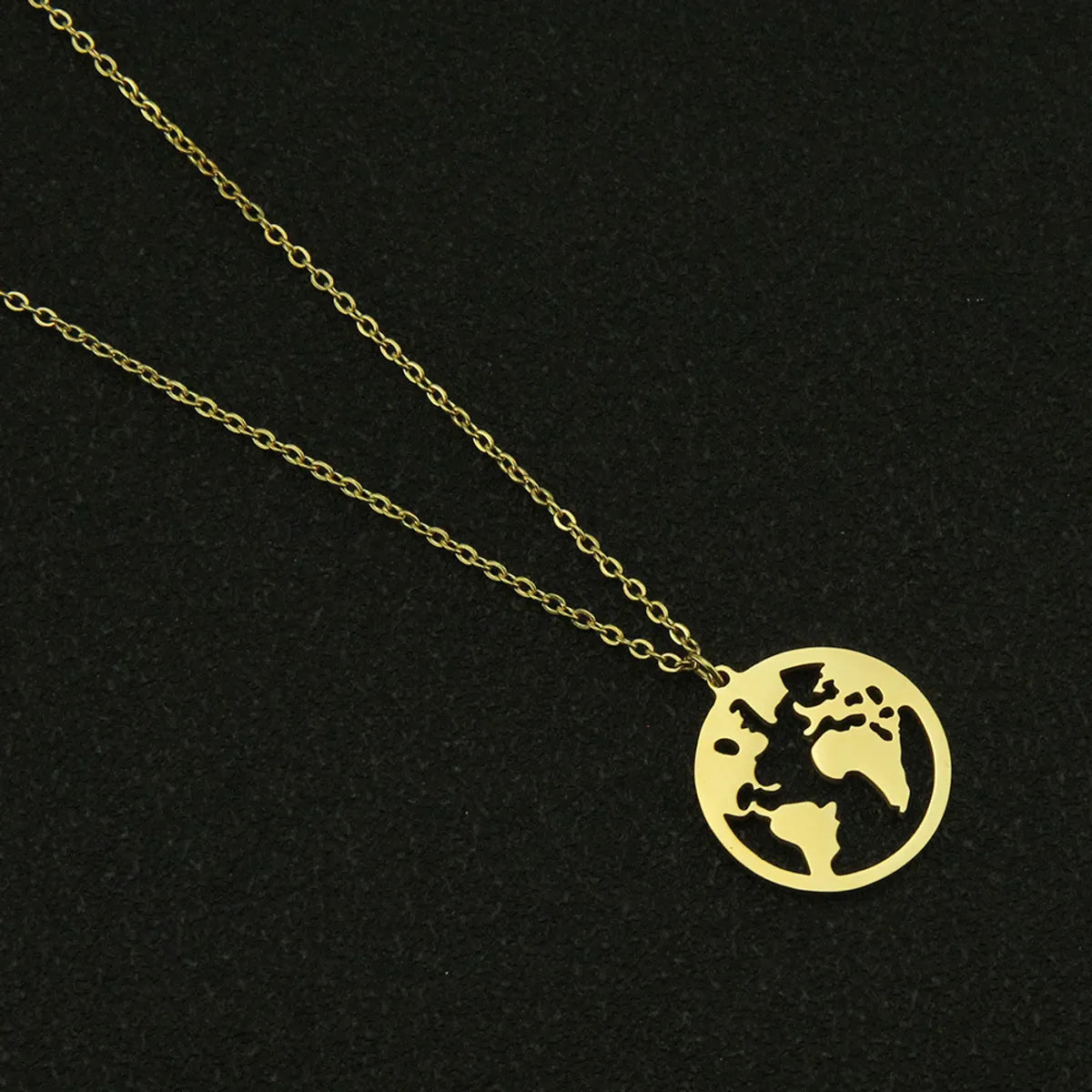 Fashion Geometric Stainless Steel World Map Pendant Glossy Three-Dimensional Creative Necklace