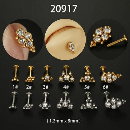 Fashion Geometric Stainless Steel Zircon Lip Stud 1 Piece